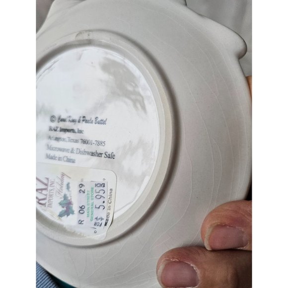 Raz Carol King ornament plate mini Paula buttel Xmas decor unique striped red - Picture 7 of 7